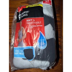 Hanes Mens Tagless Ribbed Tank Tops 5 Pack Grey Black S P 0223MS Undershirts